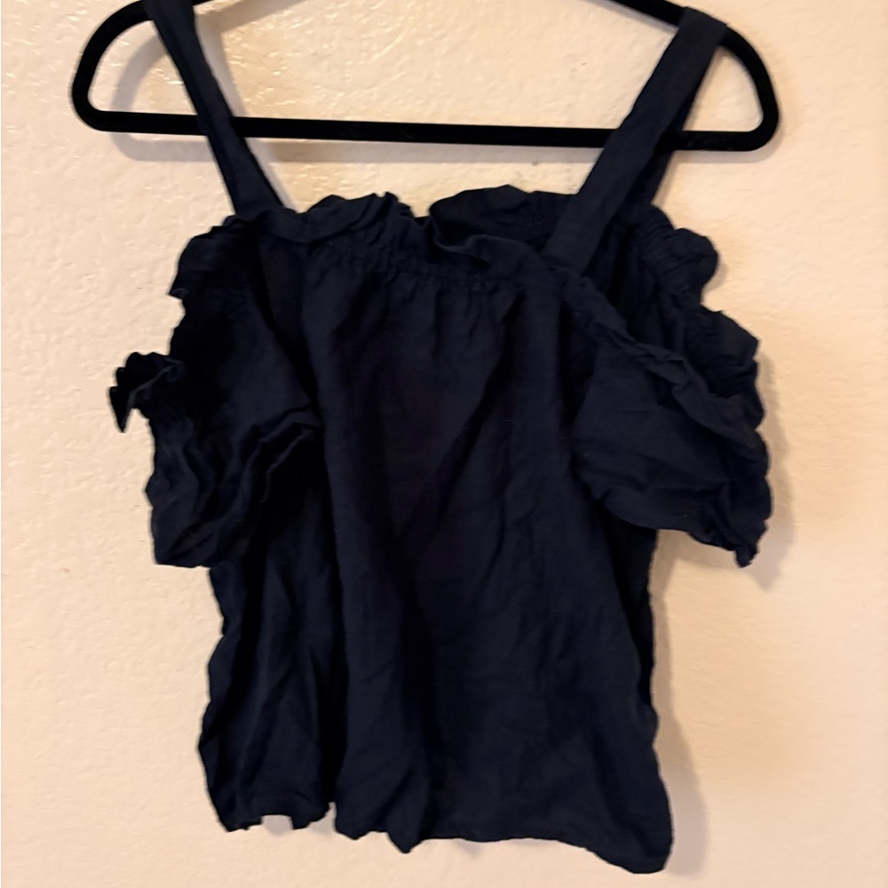 Joe Fresh Black Linen Blend Ruffle off shoulder Blouse